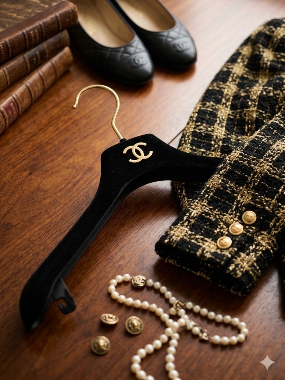CHANEL Black Velvet Hanger with Gold CC Vintage